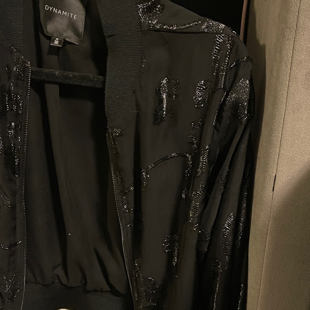 Dynamite Shimmering Black Bomber Jacket - Picture 3 of 7